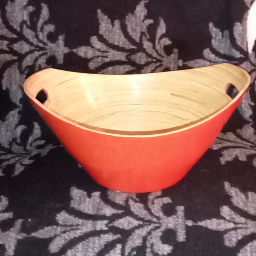 Unique Large 2 Handled Oval Spun Bamboo Bowl